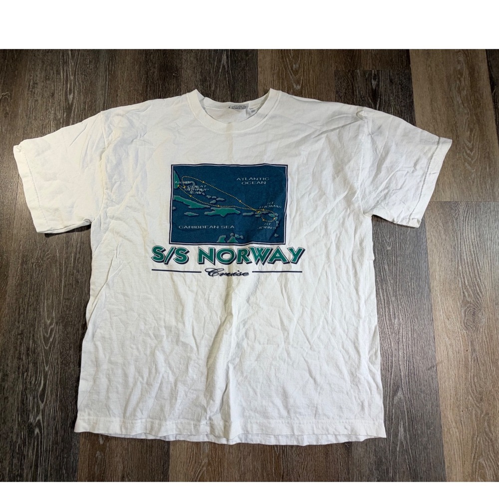 Gear For Sports T-Shirt Mens XL White SS Norway Cruise Map Vintage USA Made